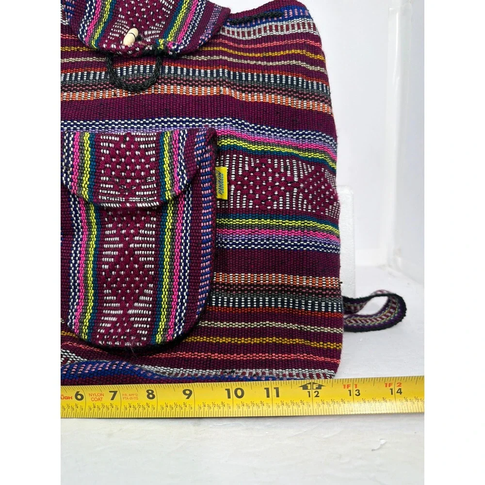 Artesanias Pinzon Woven Backpack Multi Color Striped Boho Bag Made in Mexico